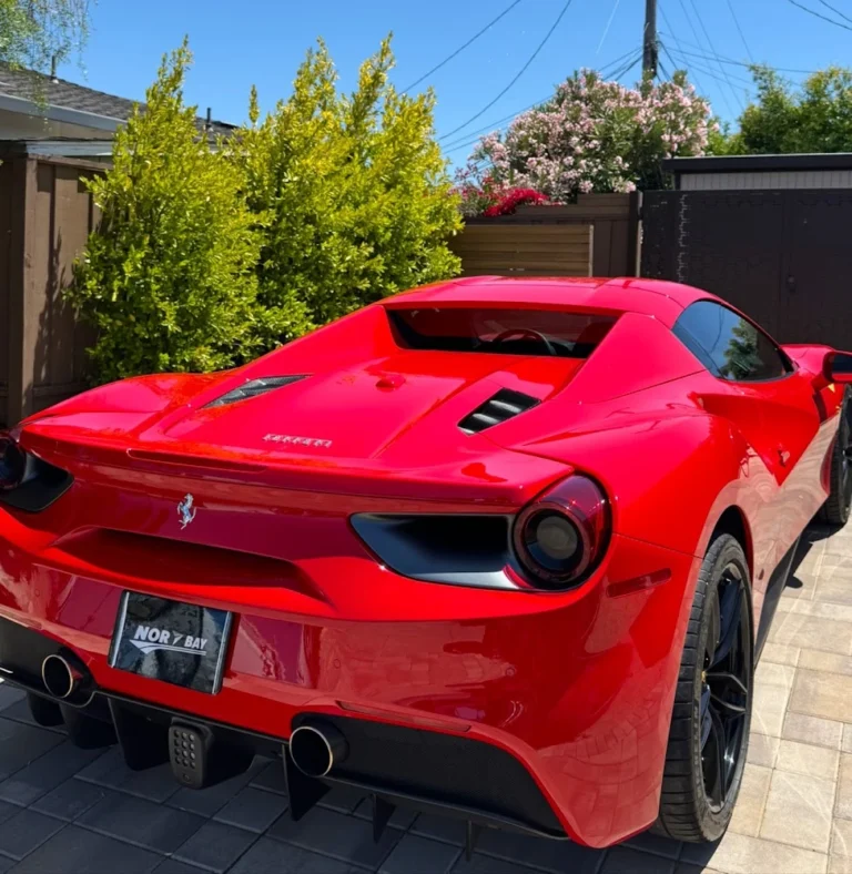 Ferrari exterior detailing San Jose showing rear panel paint correction results