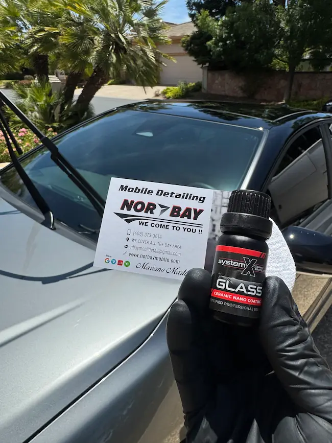 Ceramic Coating application for paint and glass during a service in Los Altos, CA
